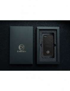 Etui premium skórzane, case na smartfon APPLE iPhone SE (2020). Skóra floater czarna ze złotą blaszką. 2