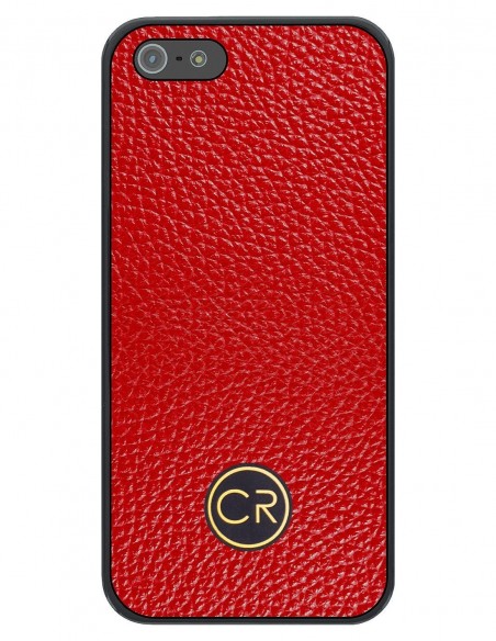 Etui premium skórzane, case na smartfon APPLE iPhone 5. Skóra floater czerwona ze złotą blaszką.
