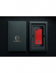 Etui premium skórzane, case na smartfon APPLE iPhone 5. Skóra floater czerwona ze złotą blaszką. 2