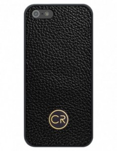 Etui premium skórzane, case na smartfon APPLE iPhone SE (2016). Skóra floater czarna ze złotą blaszką.