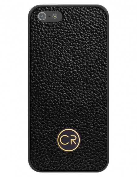 Etui premium skórzane, case na smartfon APPLE iPhone SE (2016). Skóra floater czarna ze złotą blaszką.