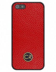 Etui premium skórzane, case na smartfon APPLE iPhone SE (2016). Skóra floater czerwona ze złotą blaszką.