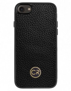 Etui premium skórzane, case na smartfon APPLE iPhone 7. Skóra floater czarna ze złotą blaszką.