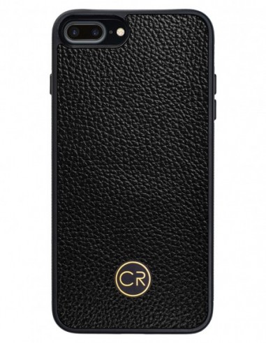 Etui premium skórzane, case na smartfon APPLE iPhone 7 Plus. Skóra floater czarna ze złotą blaszką.