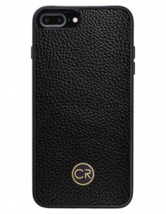 Etui premium skórzane, case na smartfon APPLE iPhone 8 Plus. Skóra floater czarna ze złotą blaszką.