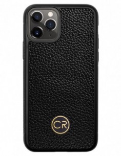 Etui premium skórzane, case na smartfon APPLE iPhone 11 PRO. Skóra floater czarna ze złotą blaszką.
