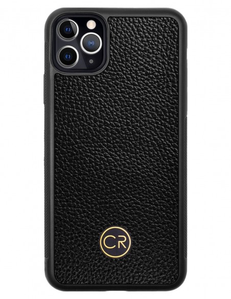 Etui premium skórzane, case na smartfon APPLE iPhone 11 PRO MAX. Skóra floater czarna ze złotą blaszką.