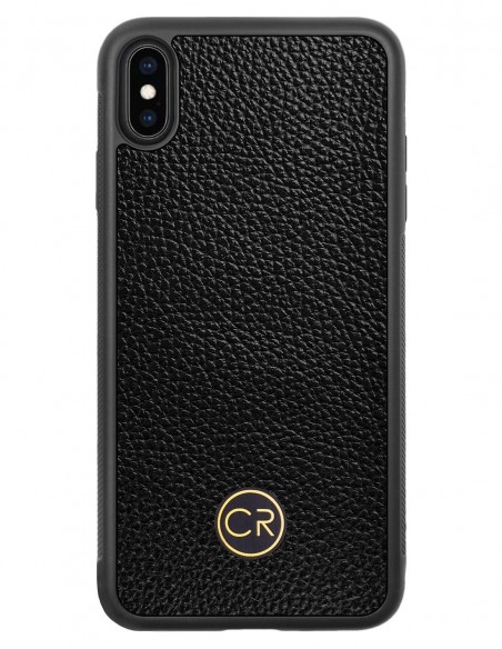 Etui premium skórzane, case na smartfon APPLE iPhone XS MAX. Skóra floater czarna ze złotą blaszką.