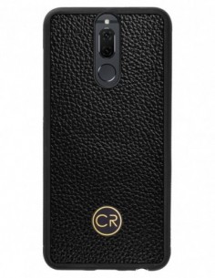 Etui premium skórzane, case na smartfon HUAWEI MATE 10 LITE. Skóra floater czarna ze złotą blaszką.