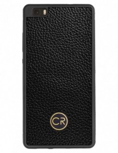 Etui premium skórzane, case na smartfon HUAWEI P8 LITE. Skóra floater czarna ze złotą blaszką.