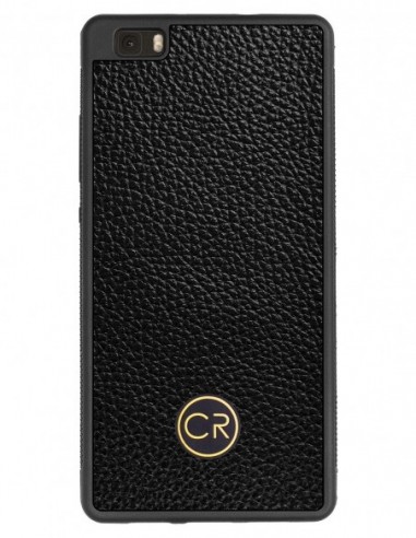 Etui premium skórzane, case na smartfon HUAWEI P8 LITE. Skóra floater czarna ze złotą blaszką.