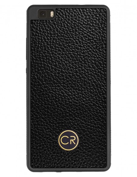 Etui premium skórzane, case na smartfon HUAWEI P8 LITE. Skóra floater czarna ze złotą blaszką.
