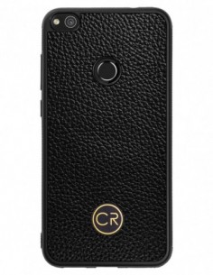 Etui premium skórzane, case na smartfon HUAWEI P8 LITE 2017. Skóra floater czarna ze złotą blaszką.