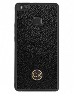 Etui premium skórzane, case na smartfon HUAWEI P9 LITE. Skóra floater czarna ze złotą blaszką.