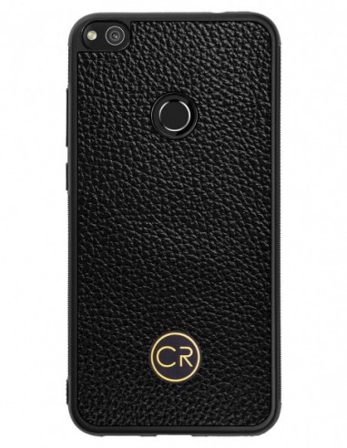 Etui premium skórzane, case na smartfon HUAWEI P9 LITE 2017. Skóra floater czarna ze złotą blaszką.