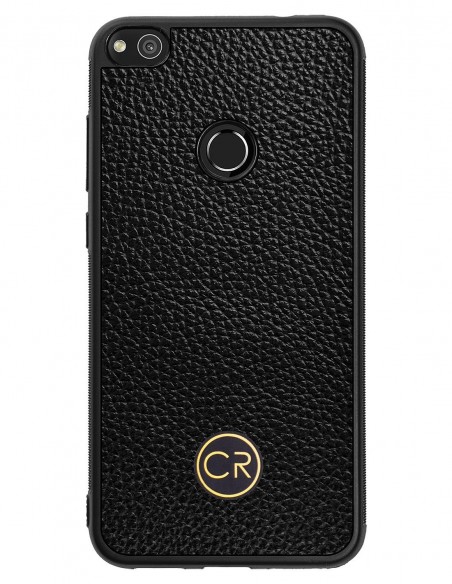 Etui premium skórzane, case na smartfon HUAWEI P9 LITE 2017. Skóra floater czarna ze złotą blaszką.