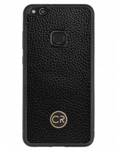 Etui premium skórzane, case na smartfon HUAWEI P10 LITE. Skóra floater czarna ze złotą blaszką.