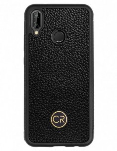 Etui premium skórzane, case na smartfon HUAWEI P20 LITE. Skóra floater czarna ze złotą blaszką.