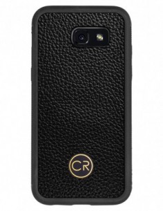 Etui premium skórzane, case na smartfon SAMSUNG GALAXY A5 2017. Skóra floater czarna ze złotą blaszką.