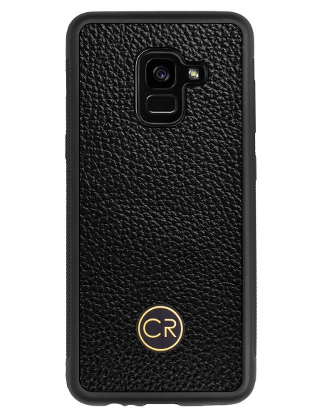 Etui premium skórzane, case na smartfon SAMSUNG GALAXY A5 2018. Skóra floater czarna ze złotą blaszką.