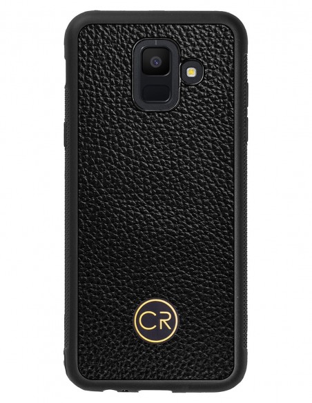 Etui premium skórzane, case na smartfon SAMSUNG GALAXY A6. Skóra floater czarna ze złotą blaszką.