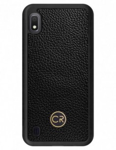 Etui premium skórzane, case na smartfon SAMSUNG GALAXY A10. Skóra floater czarna ze złotą blaszką.