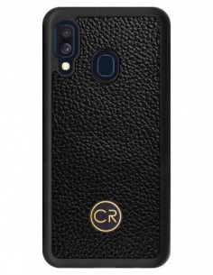 Etui premium skórzane, case na smartfon SAMSUNG GALAXY A40. Skóra floater czarna ze złotą blaszką.