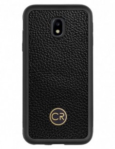 Etui premium skórzane, case na smartfon SAMSUNG GALAXY J3 2017. Skóra floater czarna ze złotą blaszką.