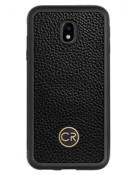 Etui premium skórzane, case na smartfon SAMSUNG GALAXY J3 2017. Skóra floater czarna ze złotą blaszką.