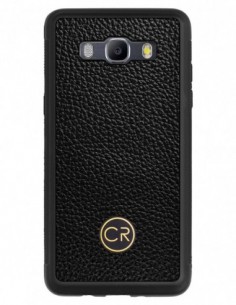 Etui premium skórzane, case na smartfon SAMSUNG GALAXY J5 2016. Skóra floater czarna ze złotą blaszką.