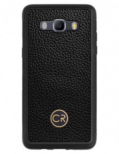 Etui premium skórzane, case na smartfon SAMSUNG GALAXY J5 2016. Skóra floater czarna ze złotą blaszką.