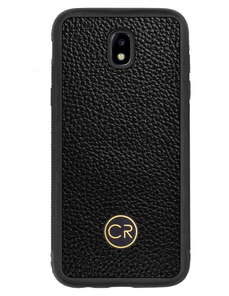 Etui premium skórzane, case na smartfon SAMSUNG GALAXY J5 2017. Skóra floater czarna ze złotą blaszką.