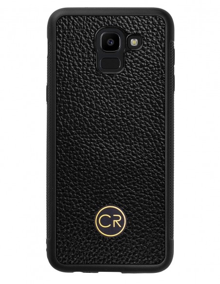 Etui premium skórzane, case na smartfon SAMSUNG GALAXY J6 2018. Skóra floater czarna ze złotą blaszką.