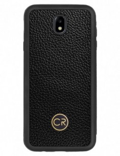 Etui premium sk贸rzane, case na smartfon SAMSUNG GALAXY J7 2017. Sk贸ra floater czarna ze z艂ot膮 blaszk膮.
