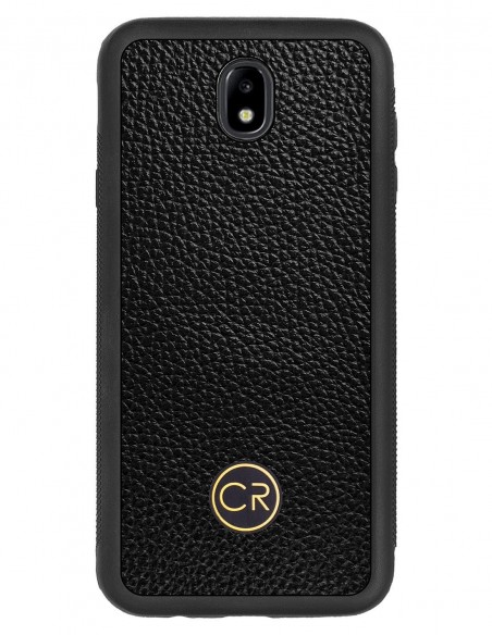 Etui premium skórzane, case na smartfon SAMSUNG GALAXY J7 2017. Skóra floater czarna ze złotą blaszką.