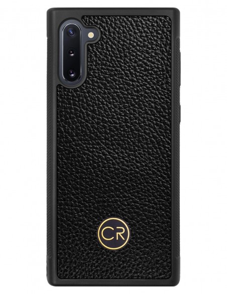 Etui premium skórzane, case na smartfon SAMSUNG GALAXY NOTE 10. Skóra floater czarna ze złotą blaszką.