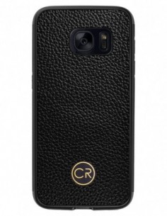 Etui premium skórzane, case na smartfon SAMSUNG GALAXY S7. Skóra floater czarna ze złotą blaszką.