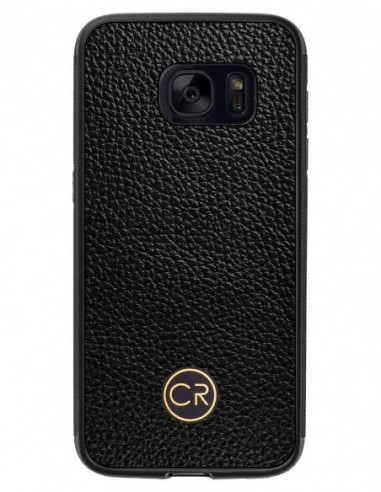 Etui premium skórzane, case na smartfon SAMSUNG GALAXY S7. Skóra floater czarna ze złotą blaszką.