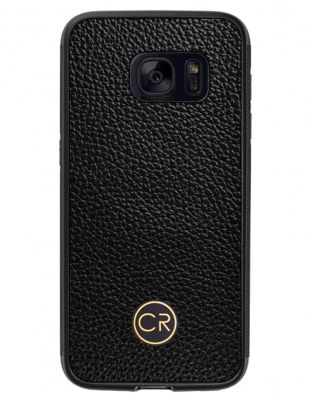 Etui premium skórzane, case na smartfon SAMSUNG GALAXY S7. Skóra floater czarna ze złotą blaszką.