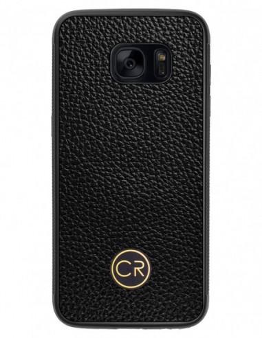 Etui premium skórzane, case na smartfon SAMSUNG GALAXY S7 EDGE. Skóra floater czarna ze złotą blaszką.