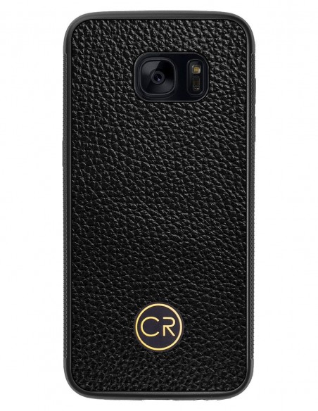 Etui premium skórzane, case na smartfon SAMSUNG GALAXY S7 EDGE. Skóra floater czarna ze złotą blaszką.