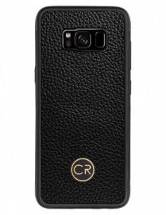 Etui premium skórzane, case na smartfon SAMSUNG GALAXY S8. Skóra floater czarna ze złotą blaszką.