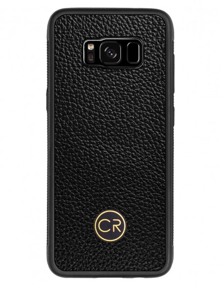 Etui premium skórzane, case na smartfon SAMSUNG GALAXY S8. Skóra floater czarna ze złotą blaszką.