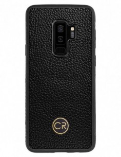Etui premium skórzane, case na smartfon SAMSUNG GALAXY S9 PLUS. Skóra floater czarna ze złotą blaszką.