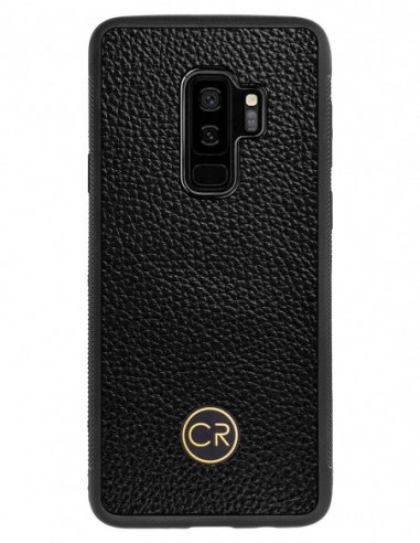 Etui premium skórzane, case na smartfon SAMSUNG GALAXY S9 PLUS. Skóra floater czarna ze złotą blaszką.