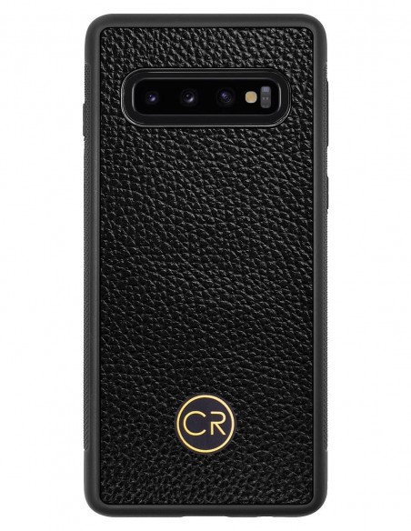 Etui premium skórzane, case na smartfon SAMSUNG GALAXY S10. Skóra floater czarna ze złotą blaszką.