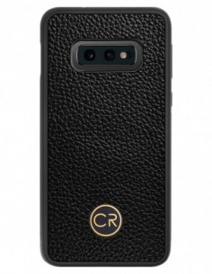 Etui premium skórzane, case na smartfon SAMSUNG GALAXY S10E. Skóra floater czarna ze złotą blaszką.