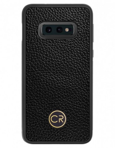 Etui premium skórzane, case na smartfon SAMSUNG GALAXY S10E. Skóra floater czarna ze złotą blaszką.