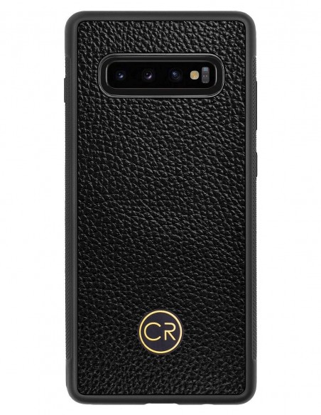 Etui premium skórzane, case na smartfon SAMSUNG GALAXY S10 PLUS. Skóra floater czarna ze złotą blaszką.