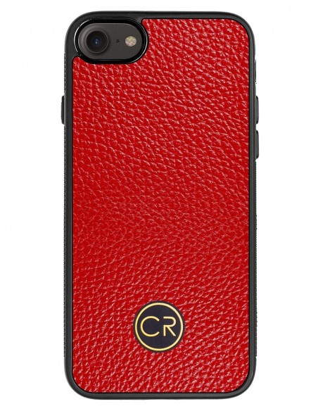 Etui premium skórzane, case na smartfon APPLE iPhone 7. Skóra floater czerwona ze złotą blaszką.